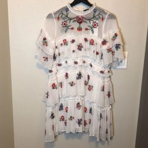 Zara White Floral Ruffle Dress